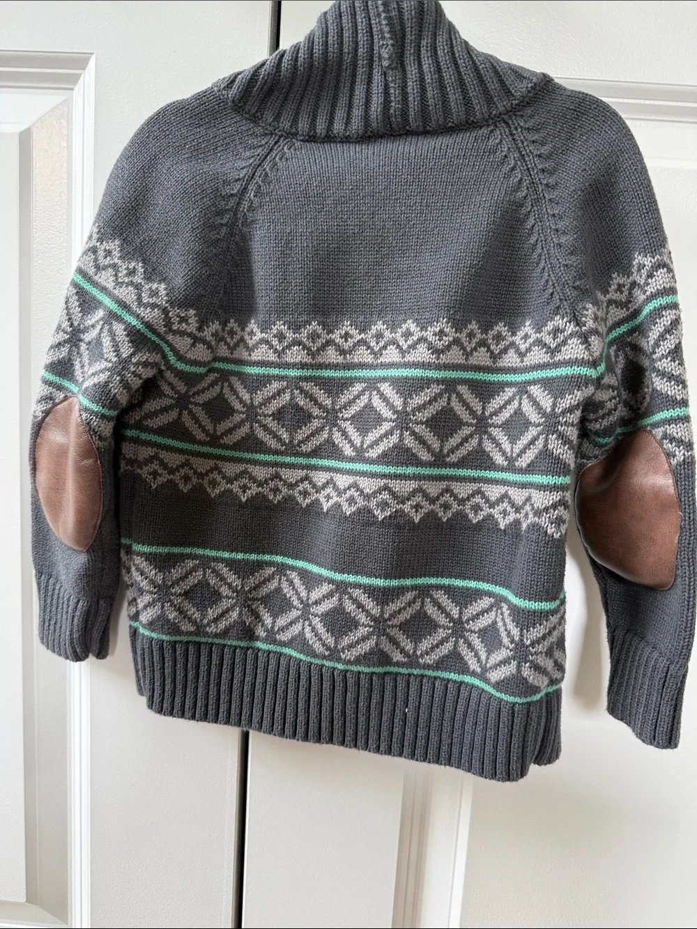 OshKosh B'gosh Charcoal Gray Fair Isle Shawl Cardigan with Mint Stripes
